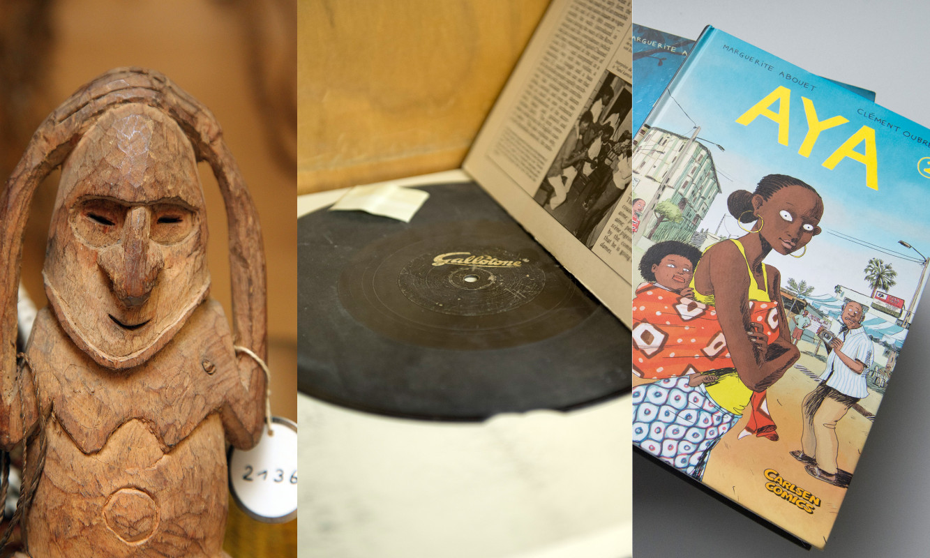 Major holdings of African cultural artifacts are owned by Johannes Gutenberg University Mainz in the form of its Ethnographic Teaching Collection, the African Music Archives and the Jahn Library for African Literatures. (Photos: Stefan F. Sämmer, Peter Pulkowski) Items from the Ethnographic Teaching Collection, the African Music Archives and the Jahn Library for African Literatures at Johannes Gutenberg University Mainz